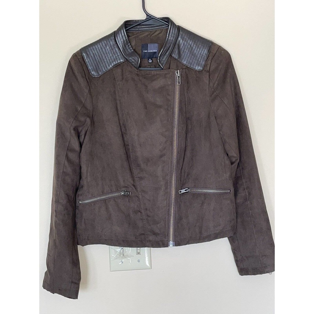 The Limited Womens Faux Leather Suede Jacket Size Medium Full Zip Zipper Pockets
